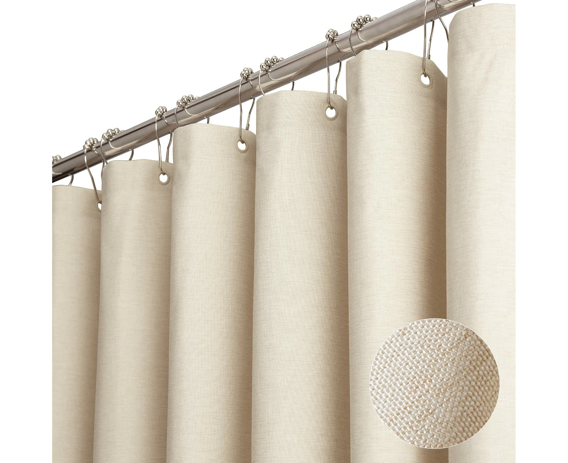 Hotel Luxury Linen Fabric Shower Curtain with Hooks, Heavy Duty Waterproof Shower Curtain Set for Bathroom - Cream