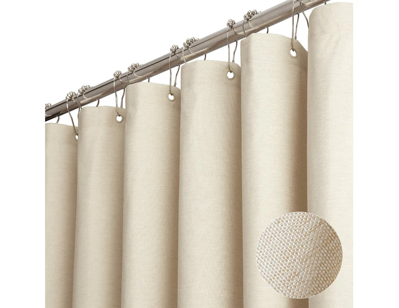 Hotel Luxury Linen Fabric Shower Curtain with Hooks, Heavy Duty Waterproof Shower Curtain Set for Bathroom - Cream