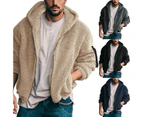 Men's Fuzzy Sherpa Hoodie Jacket Long Sleeve Full Zip Up Fleece Winter Warm Jacket-Coffee color