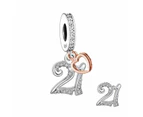 S925 Silver & Rose Gold Sparkling 21st Birthday & Heart Charm by YOUnique Designs - Pandora Compatible