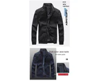 Men's Cargo Jacket Washed Cotton Stand-Collar Cardigan Coat Casual Solid Color Zipper Jackets-Khaki color