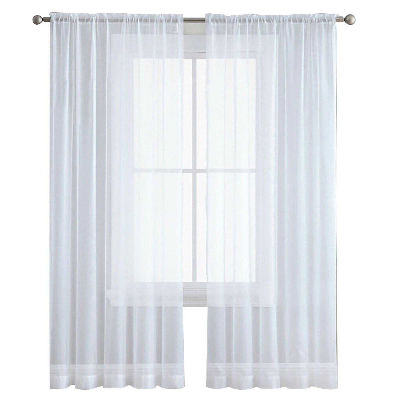 2 Panel Sheer Curtains Rod Pocket Window Sheer Voile Curtain Bedroom 140cmx213cm - White