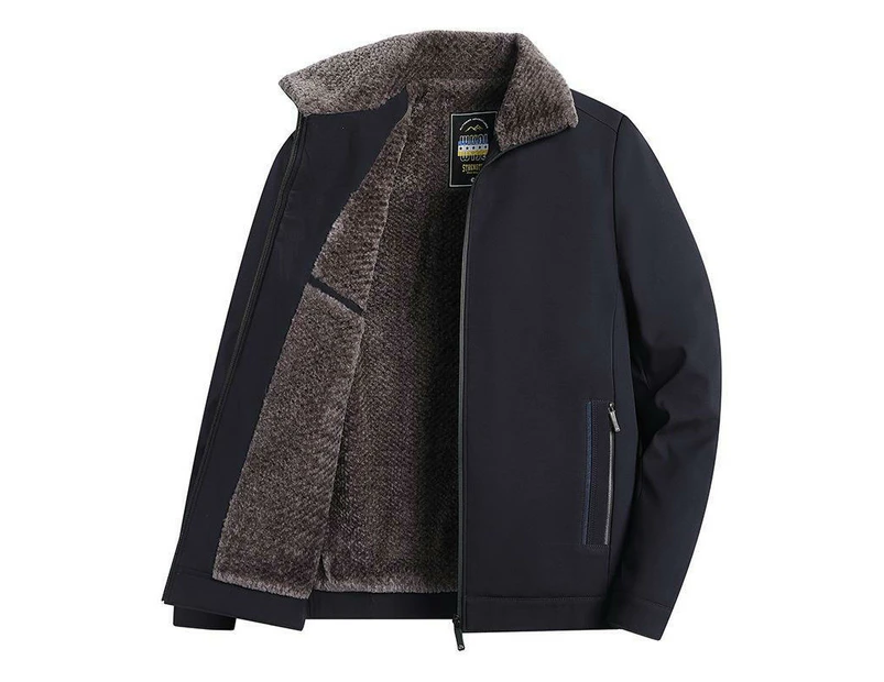 Men's Casual Loose Plush Jacket Fleece Coat Heavyweight Fleece Warm Jackets-navy blue