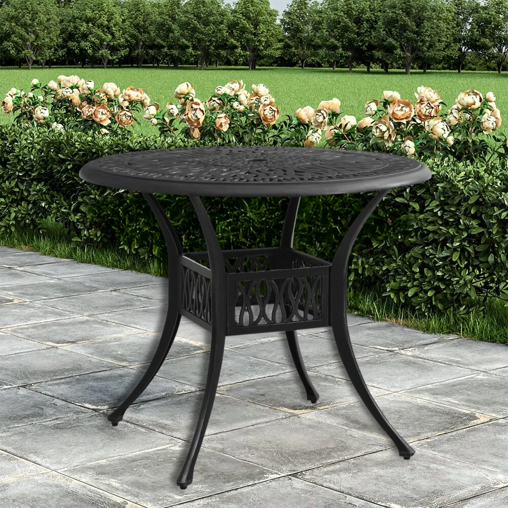 Outdoor Bistro Table Garden Patio Furniture Aluminium Dining Coffee Black 90x74cm