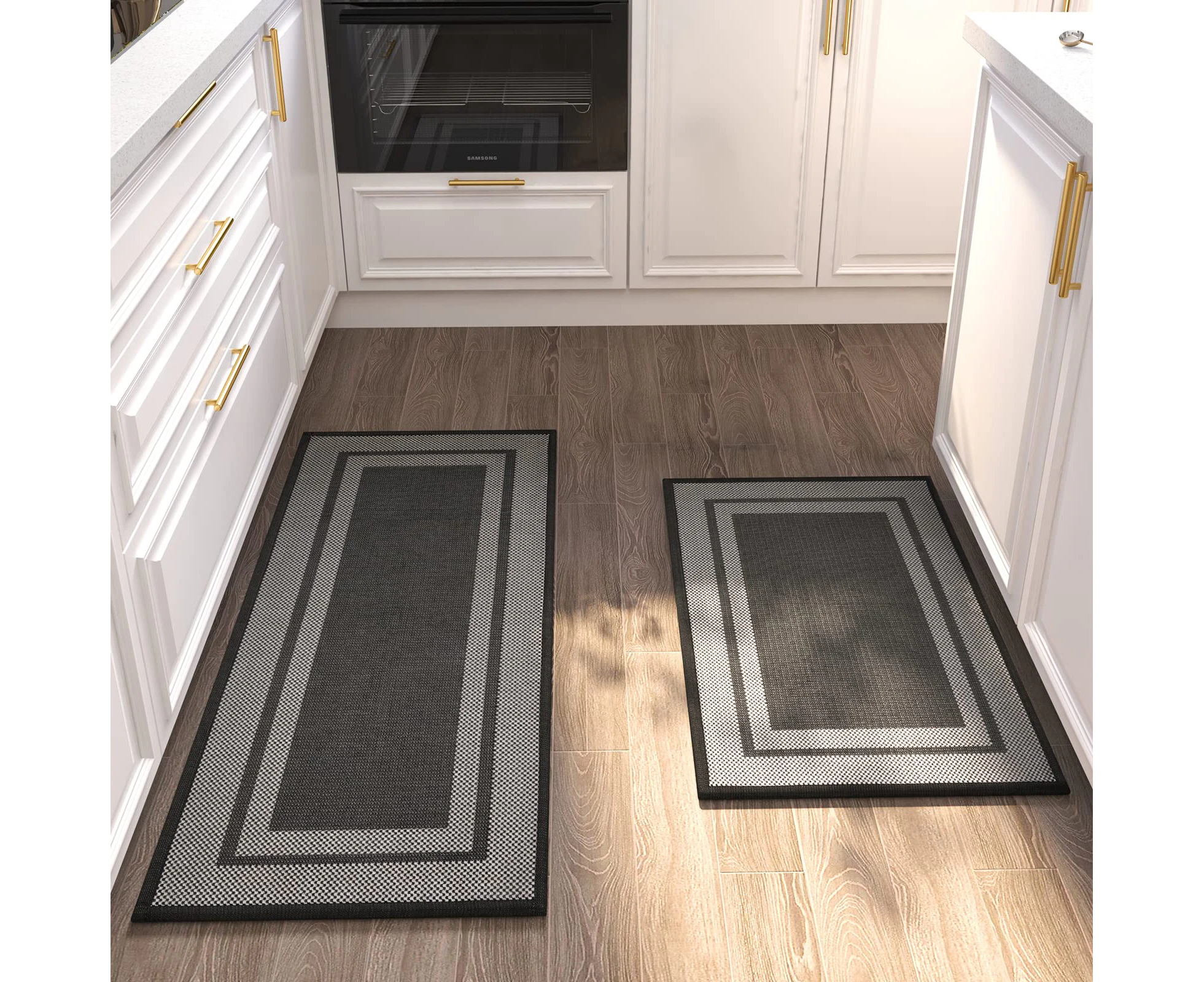 Non-Slip Heavy Duty Absorbent Kitchen Mat and Rug Washable Kitchen Floor Mat Hallway, in Front of Sink - Black