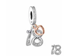 S925 Silver & Rose Gold Sparkling 18th Birthday & Heart Charm  byYOUnique Designs - Pandora Compatible