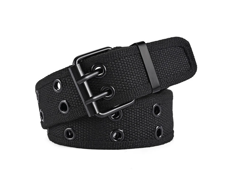 Double-breasted Belt For Men And Women Canvas Double-hole Needle Belt-Black