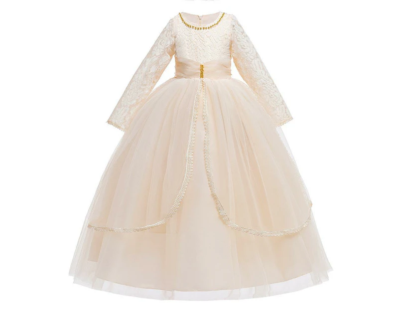 4yrs-14yrs Lace Tulle Jewel Long Sleeves Mini Princess Children's Prom Dress