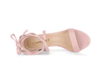 Allegra K One Strap Block Heel Lace Up Sandals - Light Pink