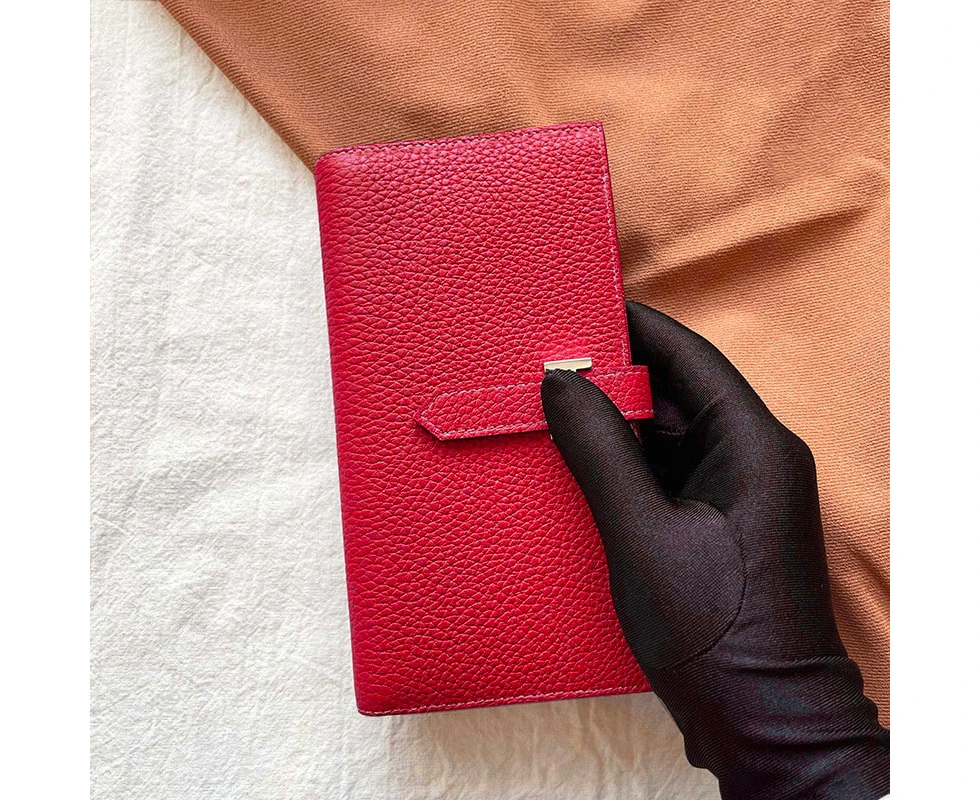 Genuine Leather Long Purse Unisex Luxury Design Cowhide Wallet Famous Brand Phone Bag Fashion Hasp Women Clutch Money Bag—Red