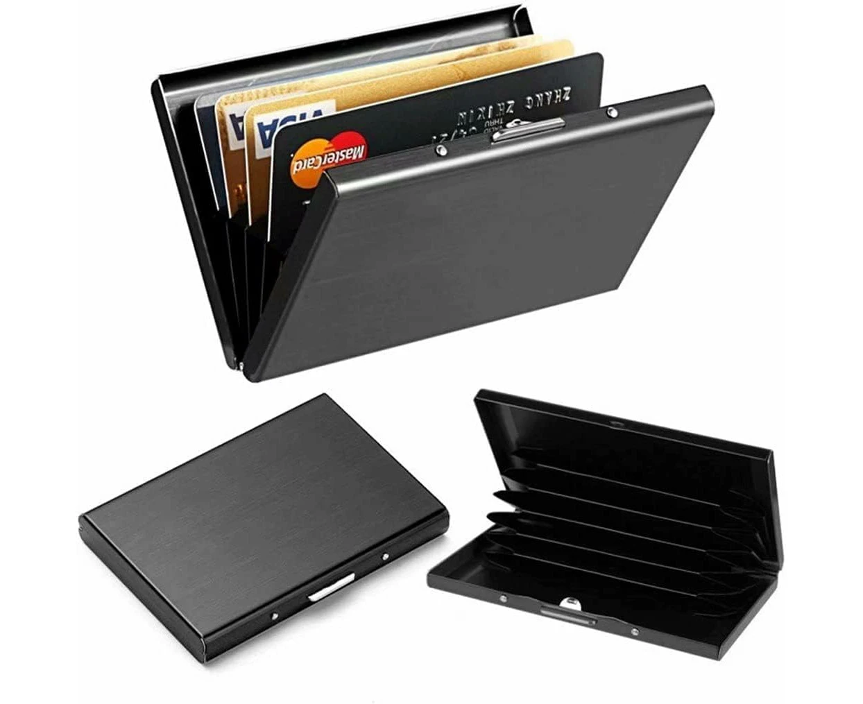 Men's Credit Card Holder RFID and NFC Blocking Case 6 Compartments Stainless Steel-Black