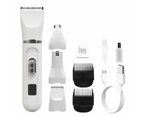 Dog Clippers Low Noise Paw Trimmer Rechargeable Pet Cat Grooming Kit Multifunctional Cordless Quiet Pet Nail Grinder Dog Shaver - White