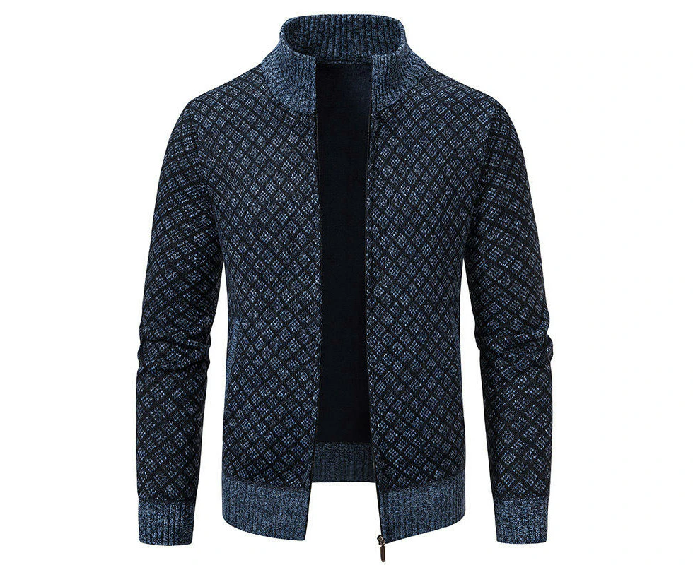 Men's Cardigan Sweaters Full Zip Up Stand Collar Slim Fit Casual Knitted Sweater Jacket-Blue Grey