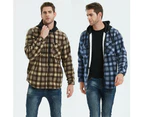 Men's Hooded Thick Plaid Flannel Jacket Plush Lined Long Sleeve Winter Coat with Pockets-Blue and red grid