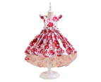 2yrs-6yrs Floral Printed Cap Ruffle Sleeve High Low Hem Prom Dress for Birthday Party Special Occasions