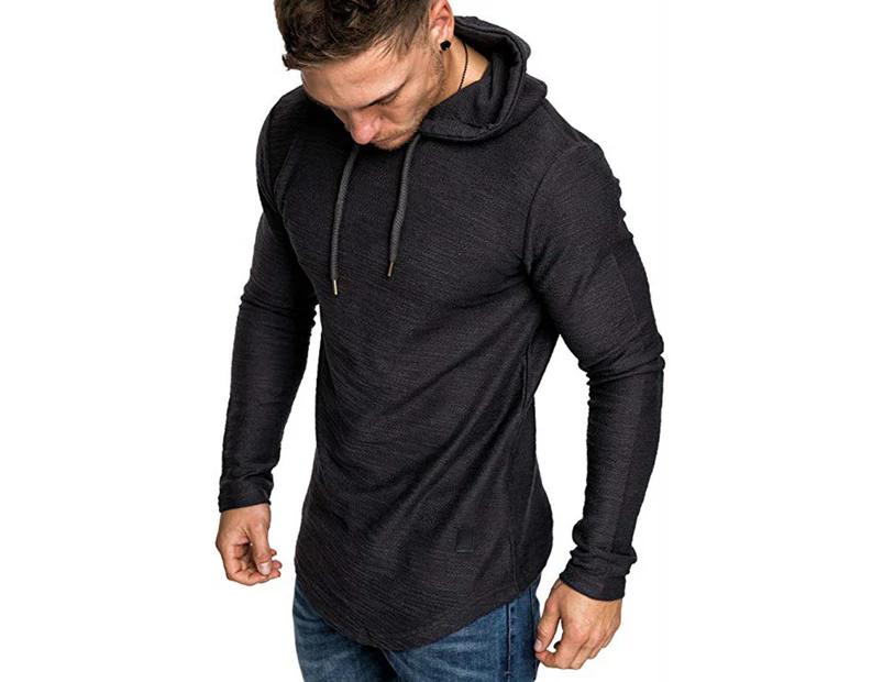 Mens Gym Hoodie Workout Sweatshirt Muscle Sweater Lightweight Long Sleeve Athletic Hooded - Black