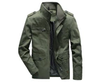 Men's Long Sleeve Jacket Stand Collar Full Zipper Pocket Jacket Slim Cotton Jacket-Military Green
