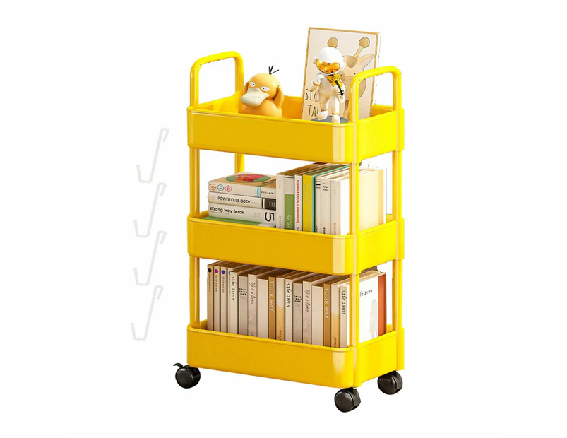 Yellow 3 Tier Trolley on Wheels Storage Rolling Cart Utility Kitchen Trolley Storage Rack Cart