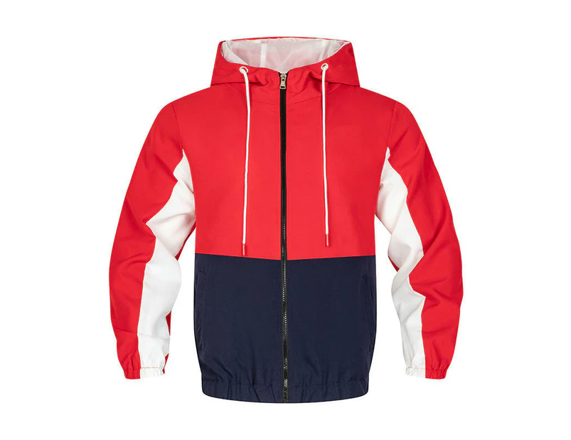 Men's Lightweight Windbreaker Casual Zip jackets with hood-red and navy blue