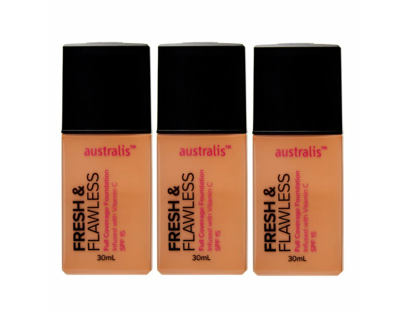3 x Australis Fresh & Flawless Full Coverage Foundation SPF 15 Sunkissed