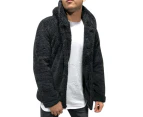 Men's Fuzzy Sherpa Hoodie Jacket Long Sleeve Button Up Fleece Winter Warm Jacket-black