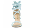 Allegra K One Strap Block Heel Lace Up Sandals - Sky Blue