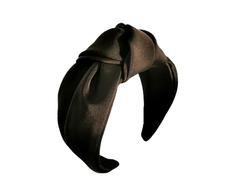 puluofuh Women Headband Solid Color Knotted Sweet Wide Edge Fabric Wrap Hair Hoop Headwear-Black