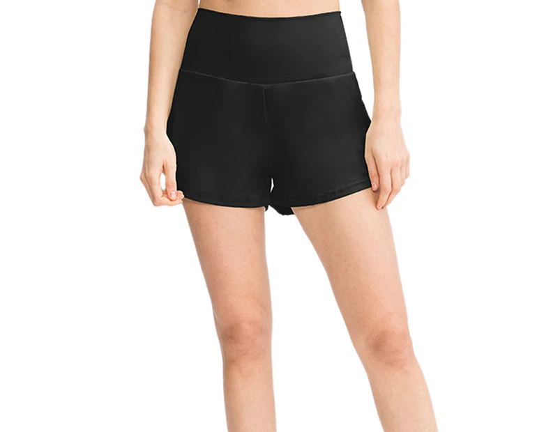 Women's Running Shorts Workout Athletic Gym Yoga Shorts for Women with Phone Pockets - Black