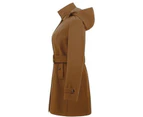 Women's Double Breasted Pea Coat Hooded Long Winter Trench Coat-Military Green