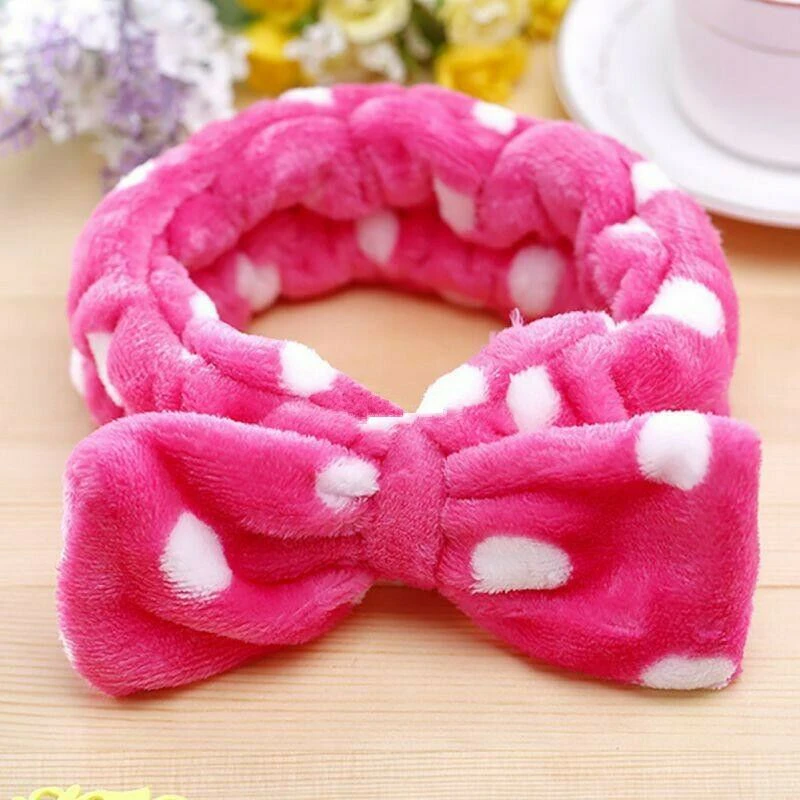 Cute Big Bow Striped Soft Hair Band Head Wrap Headband Bath Spa Headband - Hot Pink