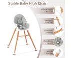 Costway Wood Baby High Chair Adjustable Infant Dining Chair Feeding Seat Kids Furniture w/Double Trays, Grey