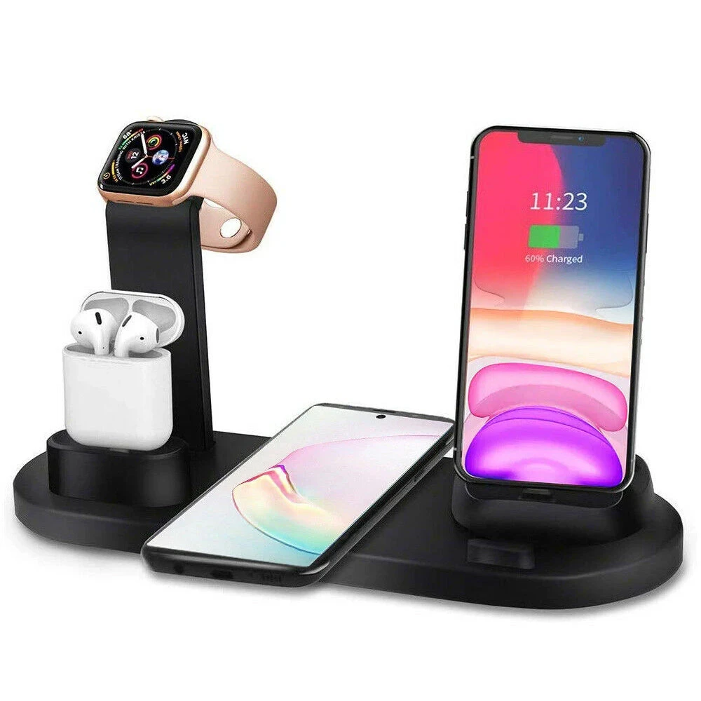 3in1 Qi Wireless Charger Fast Charging Dock Stand For Airpods Apple Watch iPhone - Black