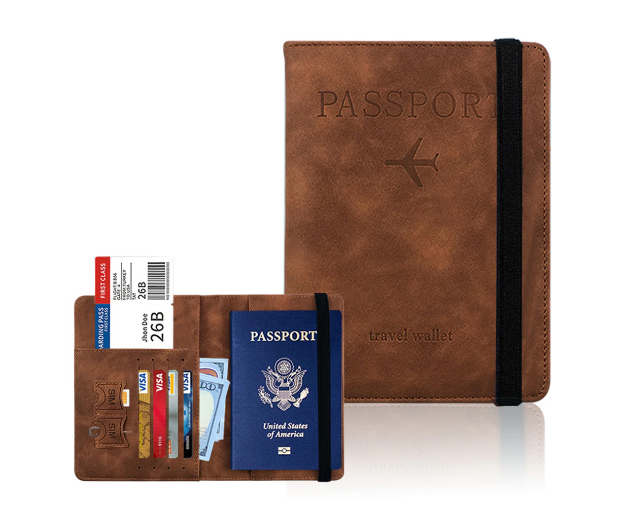 RFID Blocking Passport Holder for Travel Accessories Passport Purse Card Wallet - Brown