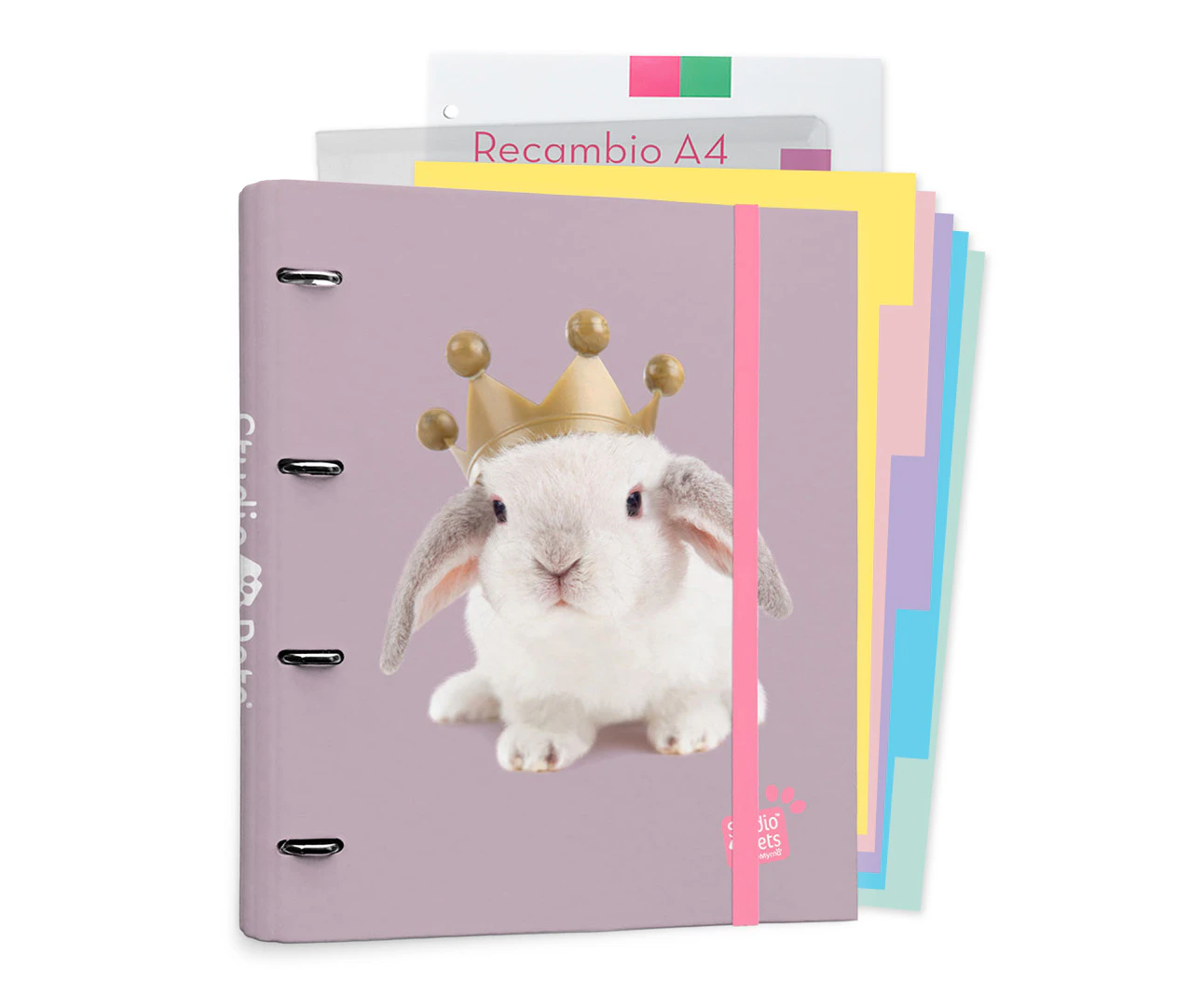 Official Studio Pets Rabbits 4 Ring Binder - Premium A4 Folder Ring Binder + 100 A4 Sheets + Dividers - MKTP