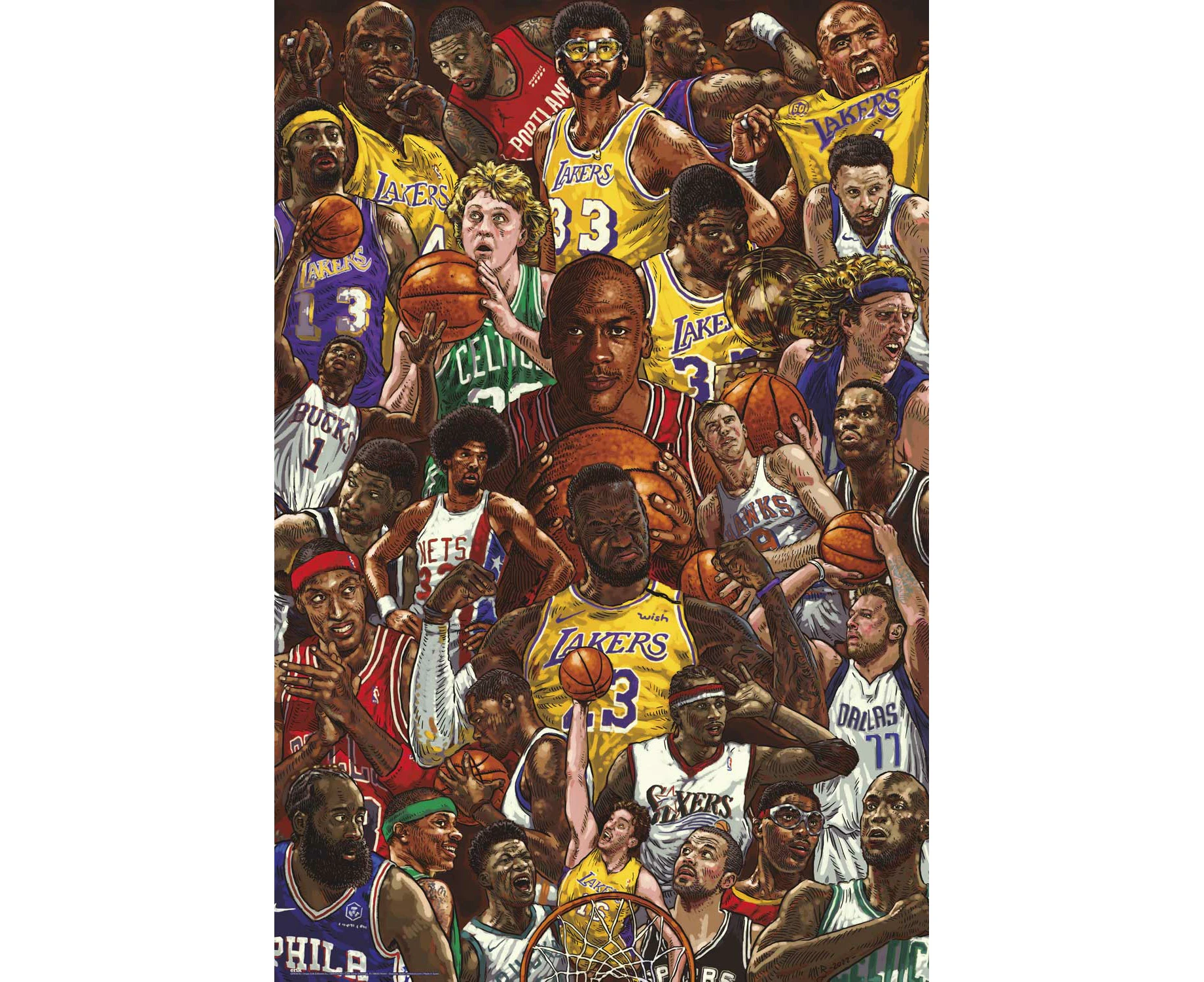 Basketball Superstars Poster - 35.8 x 24.2 inches / 91 x 61.5 cm - Shipped Rolled Up - Cool Posters - Art Poster - Posters & Prints - Wall Posters - MKTPs