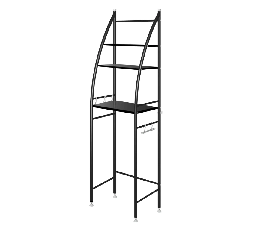 （Black）3 Tier Over Toilet Storage Shelf Rack Stand Washing Machine Steel Shelves