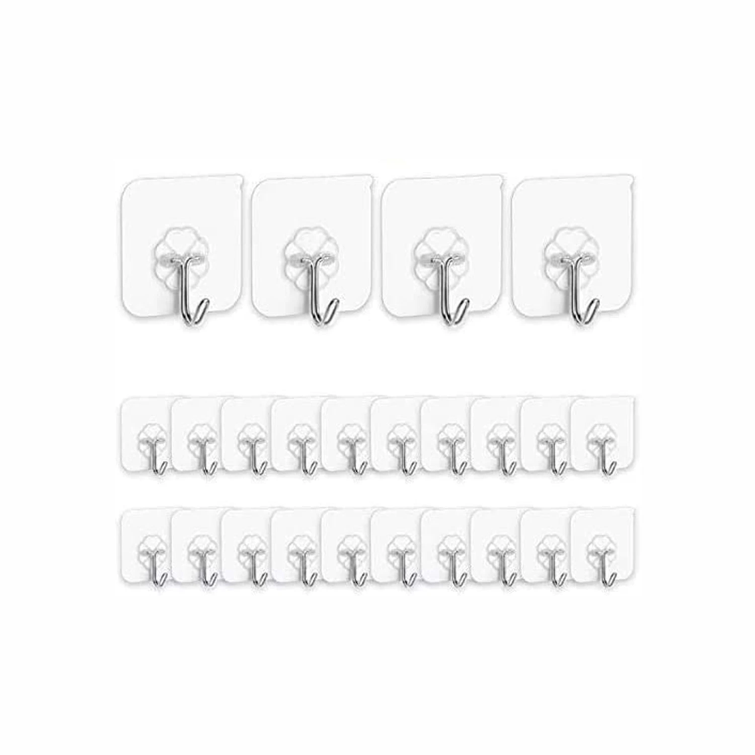 Adhesive Hooks Kitchen Wall Hooks- 24 Packs Nail Free Sticky Hangers with Stainless Hooks