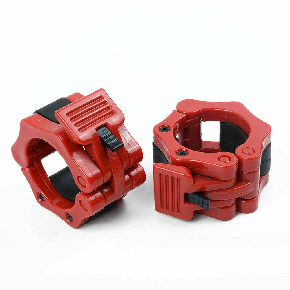 2PC Barbell Clamp Collar Clip Olympic Weightlifting Lift Spring Lock - Red 50mm