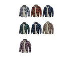 Men's Cotton Plaid Long Sleeve Jacket Fleece Lined Flannel Sherpa Button Down Coat-Orange grid