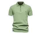 Mens Knitted Polo Shirts Casual Henley Shirts Regular Fitted Work Shirts for Men-Green