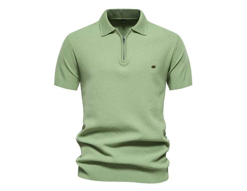 Mens Knitted Polo Shirts Casual Henley Shirts Regular Fitted Work Shirts for Men-Green