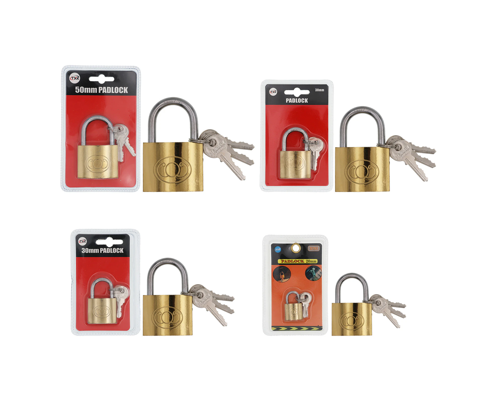 20/30/38/50MM Heavy Duty Brass Padlock Steel Shackle Luggag Security Lock 3 keys