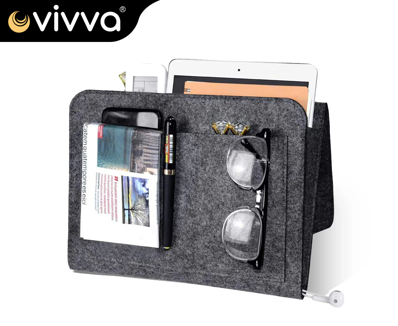 Vivva Sofa Bedside Organizer Storage Bag Hanging Caddy Pocket Bed Phone Book Holder - Dark Grey Small Size