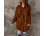 Women's Corduroy Button Down Shacket Long Sleeve Shirt Jacket Shirts Loose Fit Coat-Apricot