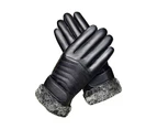1 Pair Winter Gloves Smooth Faux Leather Touch Screen Thick Soft Plush Windproof Cycling Full Fingers Solid Color Cold Resistant Men Gloves-One Size D