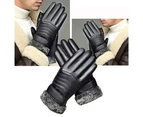 1 Pair Winter Gloves Smooth Faux Leather Touch Screen Thick Soft Plush Windproof Cycling Full Fingers Solid Color Cold Resistant Men Gloves-One Size D
