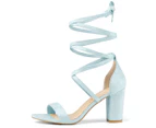 Allegra K One Strap Block Heel Lace Up Sandals - Sky Blue