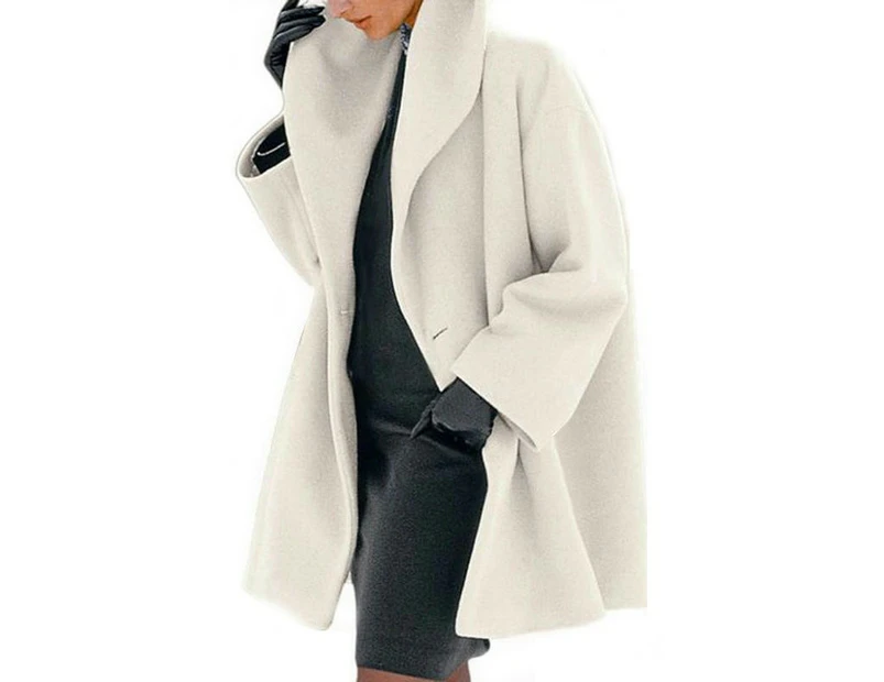 Women's Round Collar Single Breasted Winter Long Trench Pea Coat-white