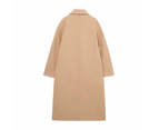 Women's Casual Notched Lapel Double Breasted Loose Trench Pea Coat-Camel