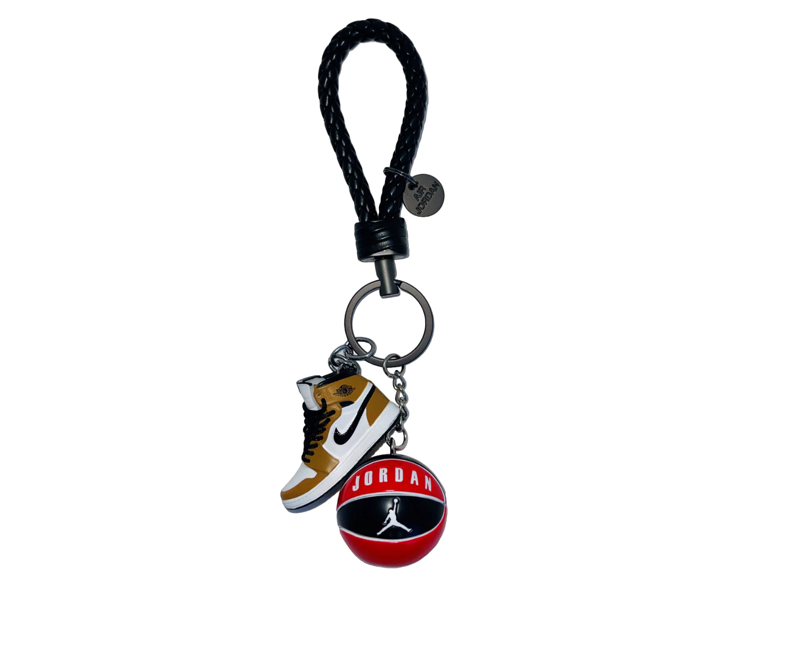 Air Jordan 1 3D mini sneaker keyring with basketball - White and gold